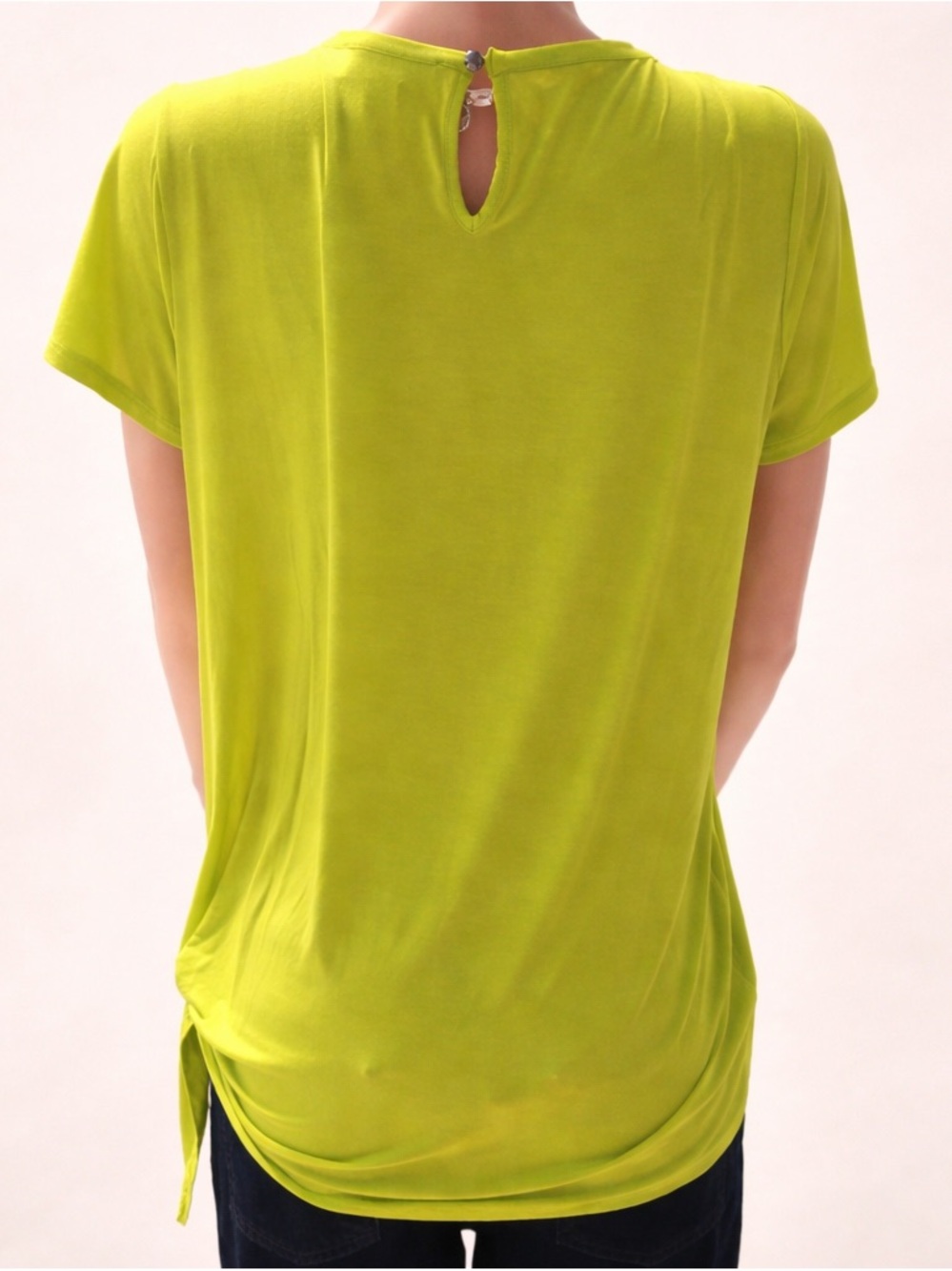Michael Kors Chartreuse Tie Side Top Size Large Keyhole Back Short Sleeve Blouse - Picture 2 of 9